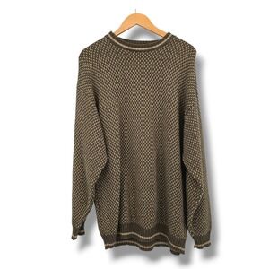 John Rich Woolrich Mens L‎ Brown Knit Sweater Crewneck Pullover Striped Trim